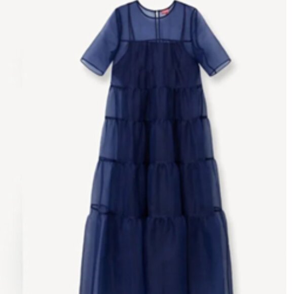 Staud Hyacinth Tiered Organza Overlay Maxi A-Line Dress in Navy Blue NWT - Picture 6 of 8